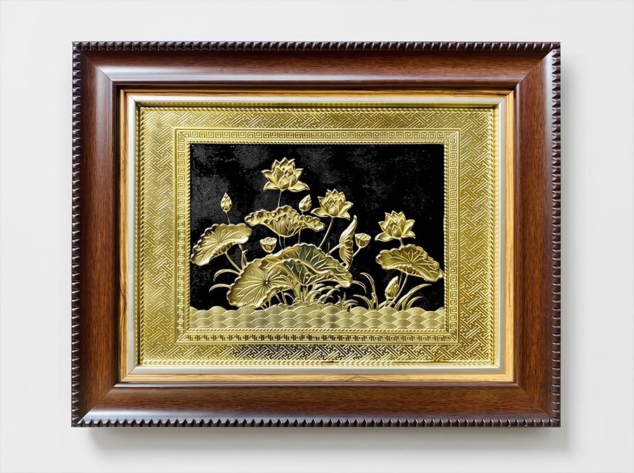 Tranh Hoa Sen bằng đồng khổ ngang 28cm x 34cm