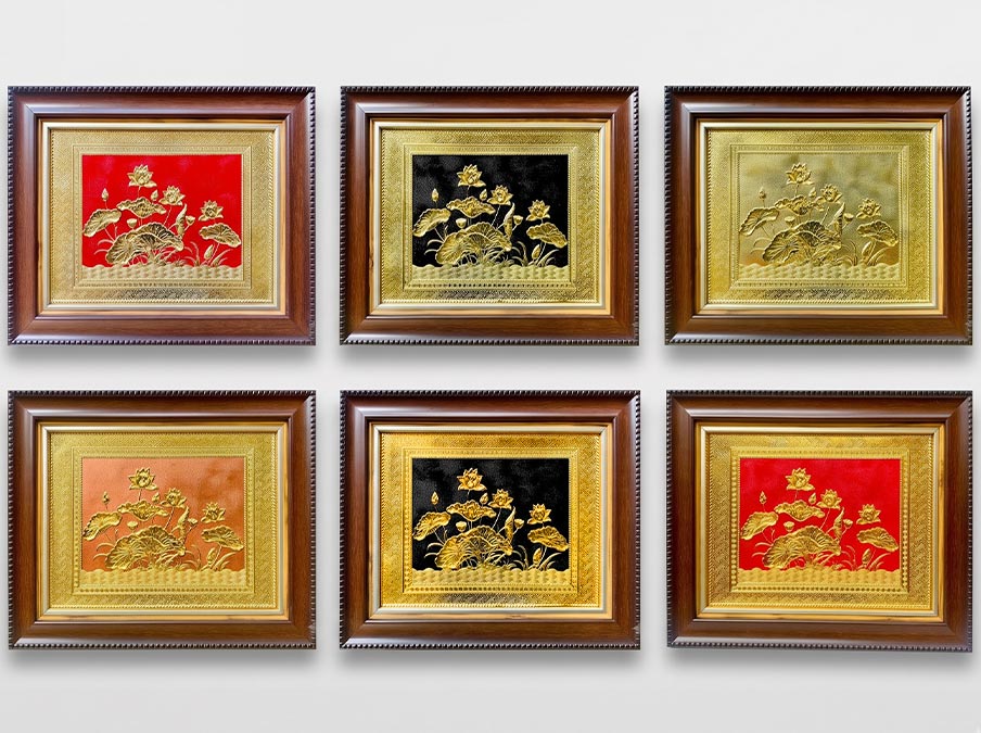 Tranh Hoa Sen bằng đồng khổ ngang 28cm x 34cm