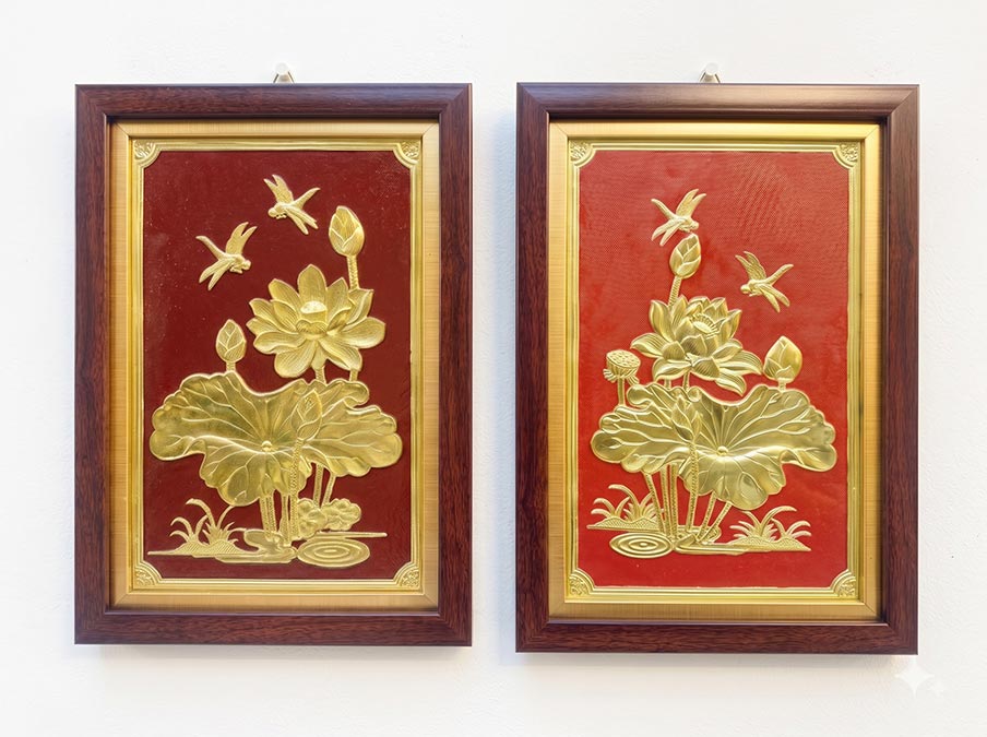 Tranh Hoa Sen Bằng Đồng Khổ Dọc 24cm x 34cm