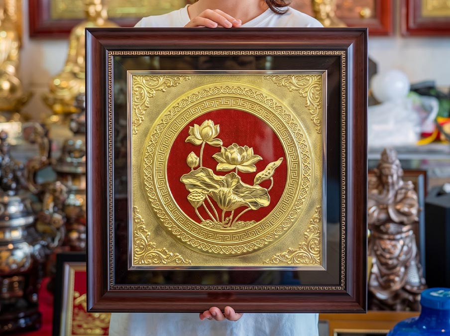 Tranh Hoa Sen Bằng Đồng Khổ Vuông 42cm