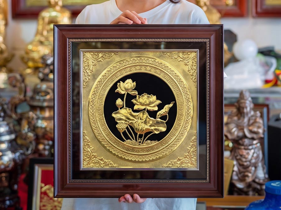 Tranh Hoa Sen Bằng Đồng Khổ Vuông 42cm