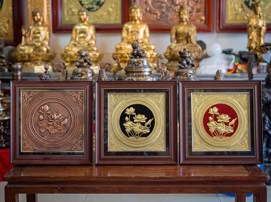 Tranh Hoa Sen Bằng Đồng Khổ Vuông 42cm