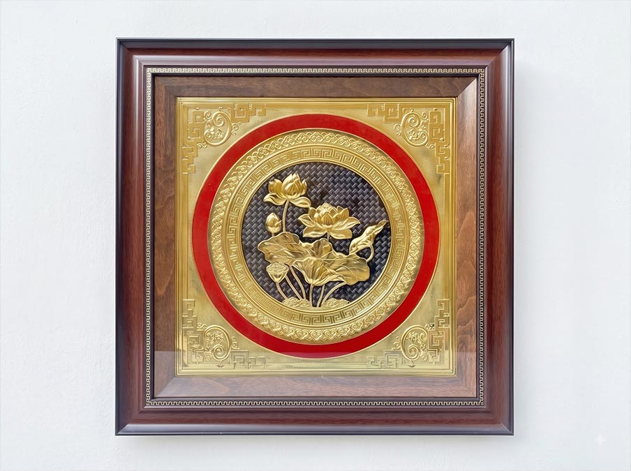 Tranh Hoa Sen Bằng Đồng Khổ Vuông 52cm