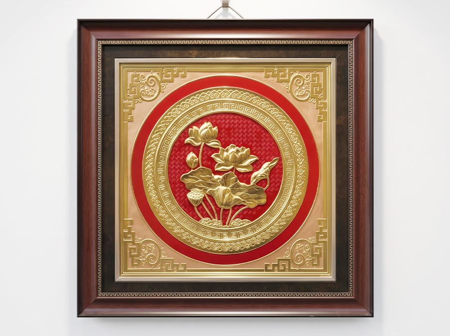 Tranh Hoa Sen Bằng Đồng Khổ Vuông 52cm