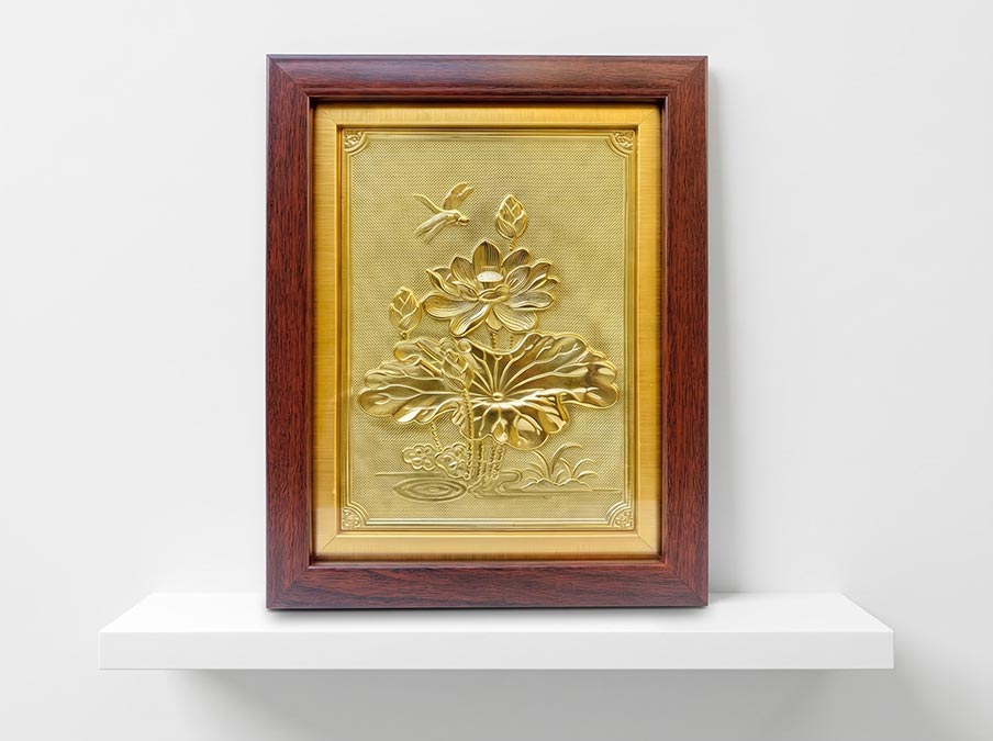 Tranh Để Bàn Hoa Sen Bằng Đồng Khổ Dọc 20cm x 25cm