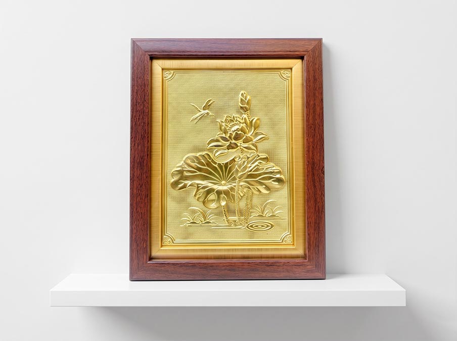 Tranh Để Bàn Hoa Sen Bằng Đồng Khổ Dọc 20cm x 25cm