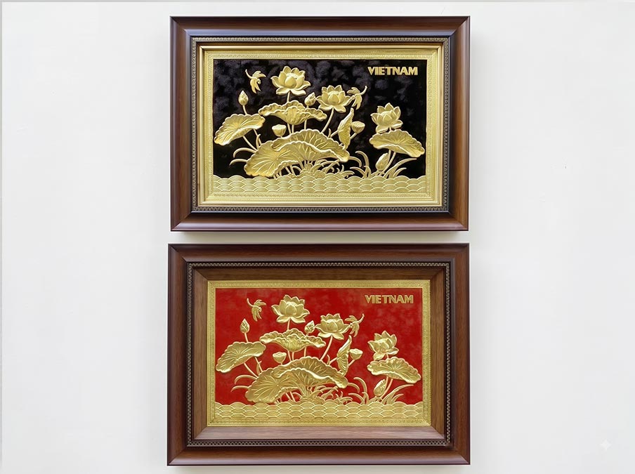 Tranh Hoa Sen Việt Nam bằng đồng khổ ngang 40cm x 55cm