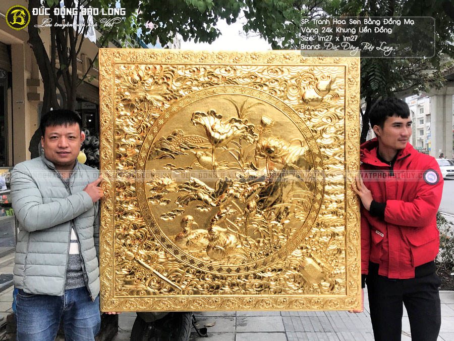 tranh Hoa Sen bằng đồng Mạ vàng