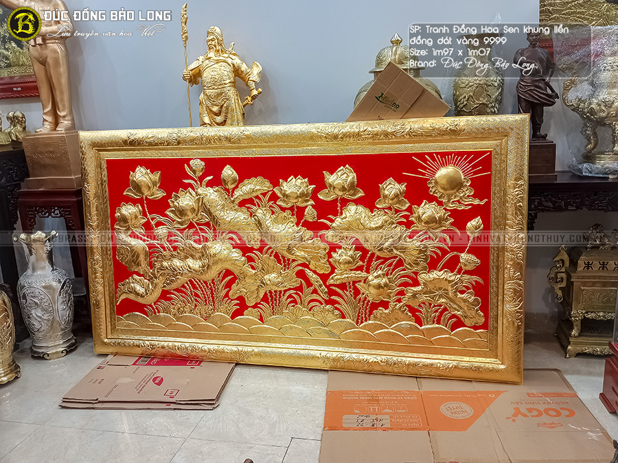 tranh Hoa Sen khung đồng 1m97 Mạ vàng