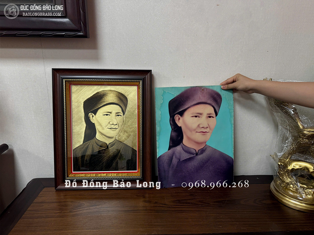 Tranh Khắc Đồng Ông Bà Truyền Thần Khổ 37cm X 45cm