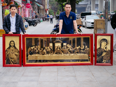 Bộ Tranh Khắc Đồng Công Giáo Khung Gỗ - Hàng Đặt Theo Yêu Cầu