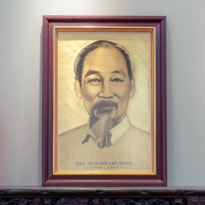 Tranh Thờ Bác Hồ Bằng Đồng Vàng Khắc Tay Khổ 75cm x 55cm