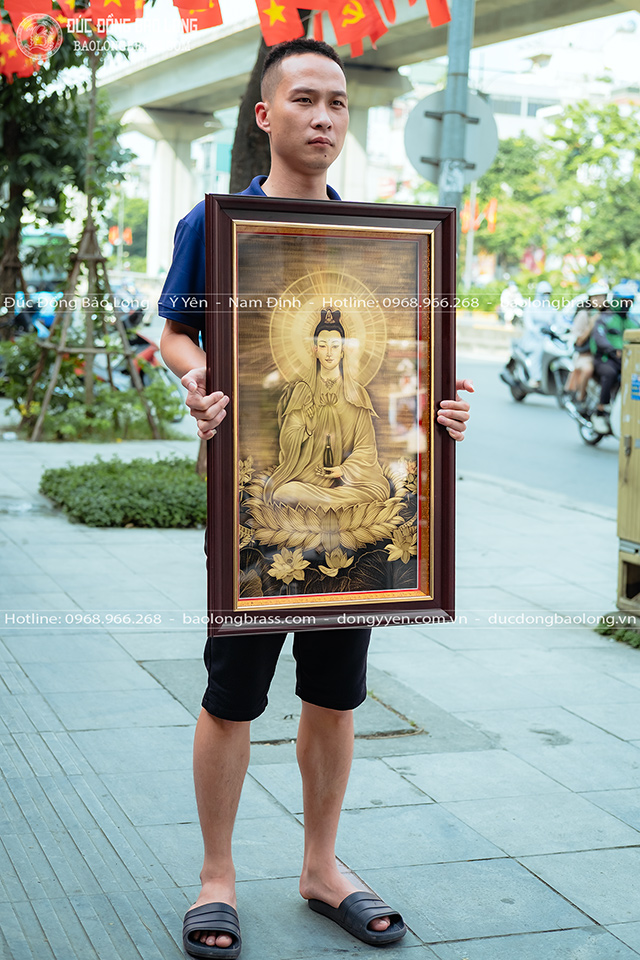 Tranh khắc Phật Bà Quan Âm bằng đồng khổ 50cm x 80cm