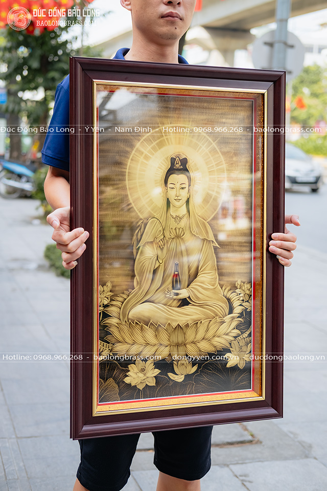 Tranh khắc Phật Bà Quan Âm bằng đồng khổ 50cm x 80cm