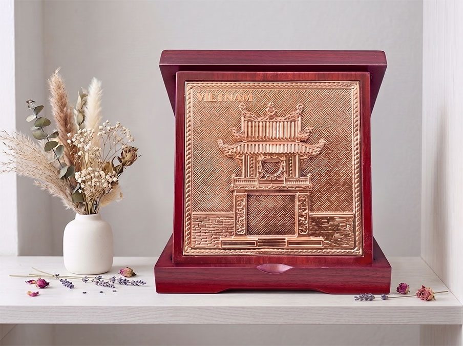 Quà Tặng Lưu Niệm Tranh Khuê Văn Các Bằng Đồng Khổ Vuông 20cm