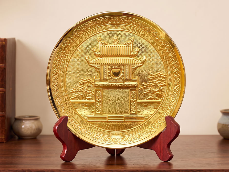 Tranh Đĩa Khuê Văn Các Bằng Đồng Dát Vàng Đường Kính 20cm và 25cm