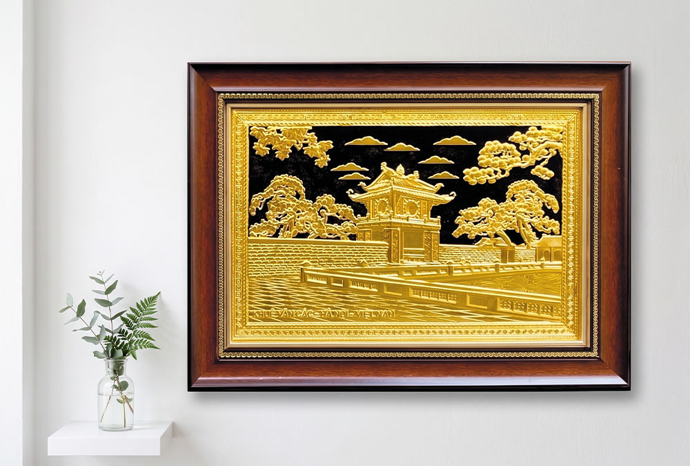 Tranh Khuê Văn Các Bằng Đồng Dát Vàng Khổ 40cm x 55cm và 50cm x 70cm