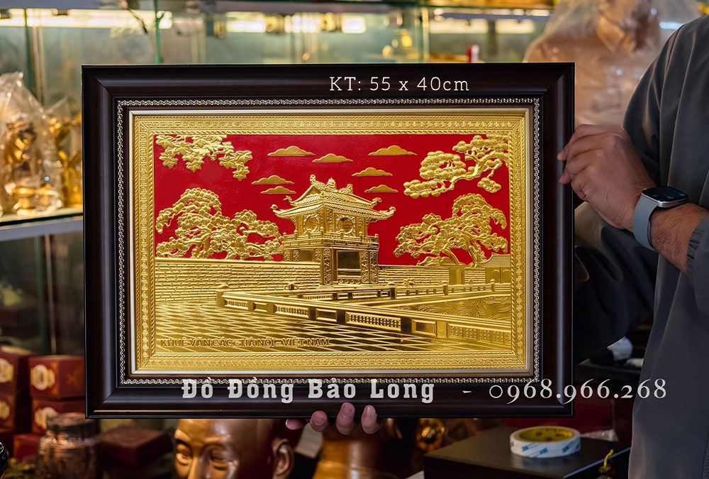 Tranh Khuê Văn Các Bằng Đồng Dát Vàng Khổ 40cm x 55cm và 50cm x 70cm