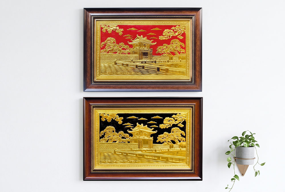Tranh Khuê Văn Các Bằng Đồng Dát Vàng Khổ 40cm x 55cm và 50cm x 70cm