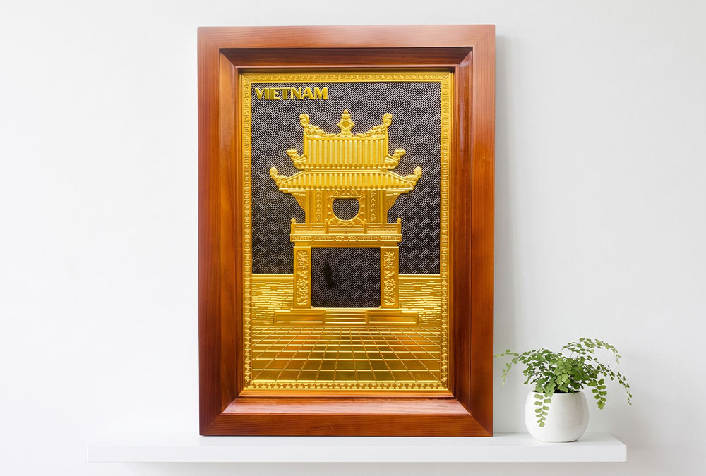 Tranh Khuê Văn Các Bằng Đồng Dát Vàng Khổ 28cm x 38cm và 38cm x 54cm
