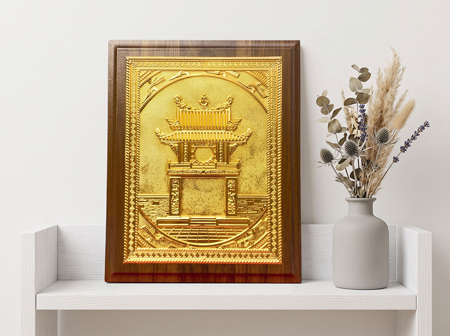 Tranh Đồng Khuê Văn Các Họa Tiết Chim Hạc Truyền Thống 20cm x 25cm