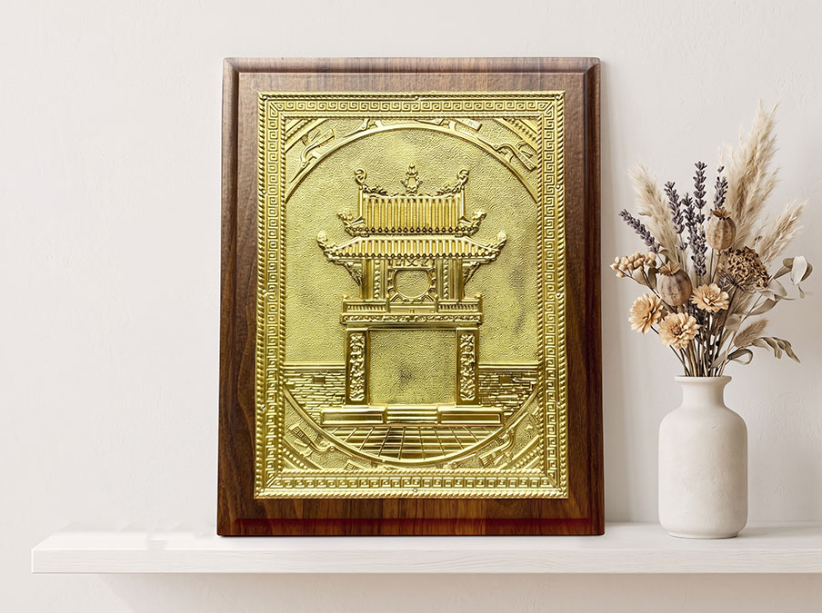 Tranh Đồng Khuê Văn Các Họa Tiết Chim Hạc Truyền Thống 20cm x 25cm