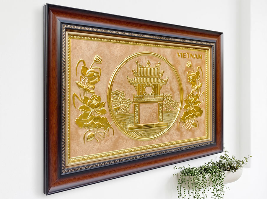Quà Tặng Tranh Khuê Văn Các Họa Tiết Hoa Sen Bằng Đồng Khổ 38cm x 54cm