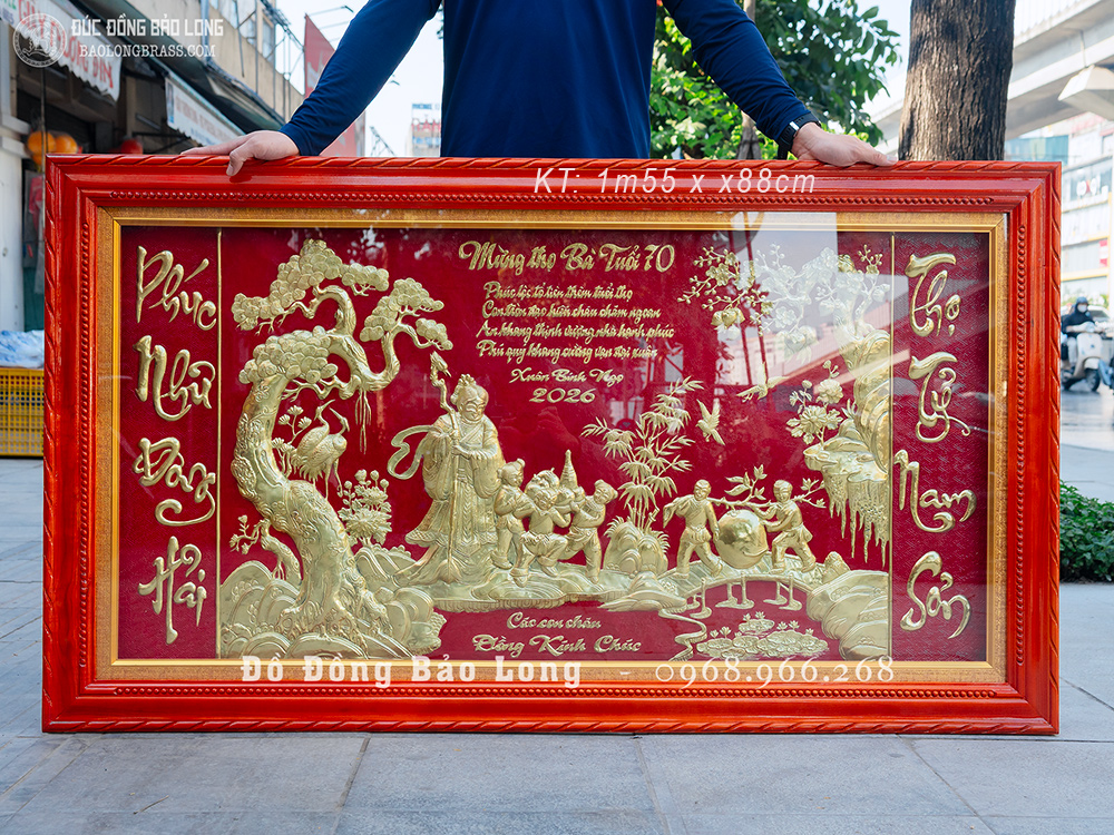 tranh mừng thọ cụ ông cụ bà bằng đồng khổ 1m55 x 88cm
