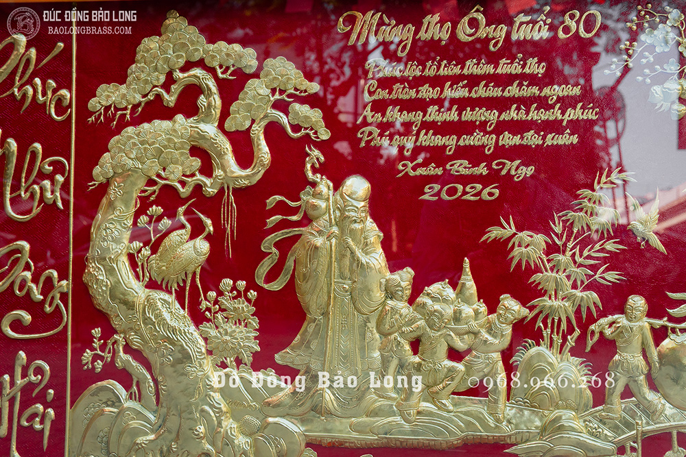 tranh mừng thọ cụ ông cụ bà bằng đồng khổ 1m55 x 88cm