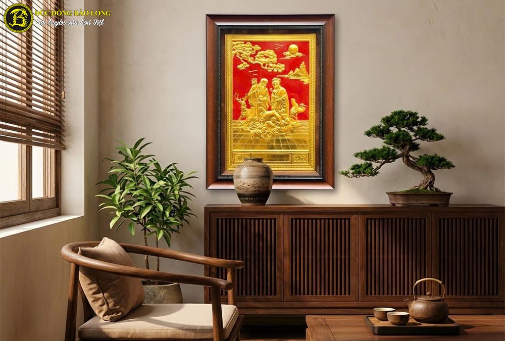 Tranh đồng mừng thọ cụ ông cụ bà dát vàng
