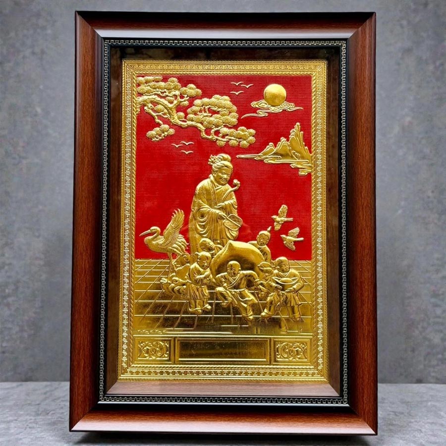 tranh đồng mừng thọ cụ bà dát vàng