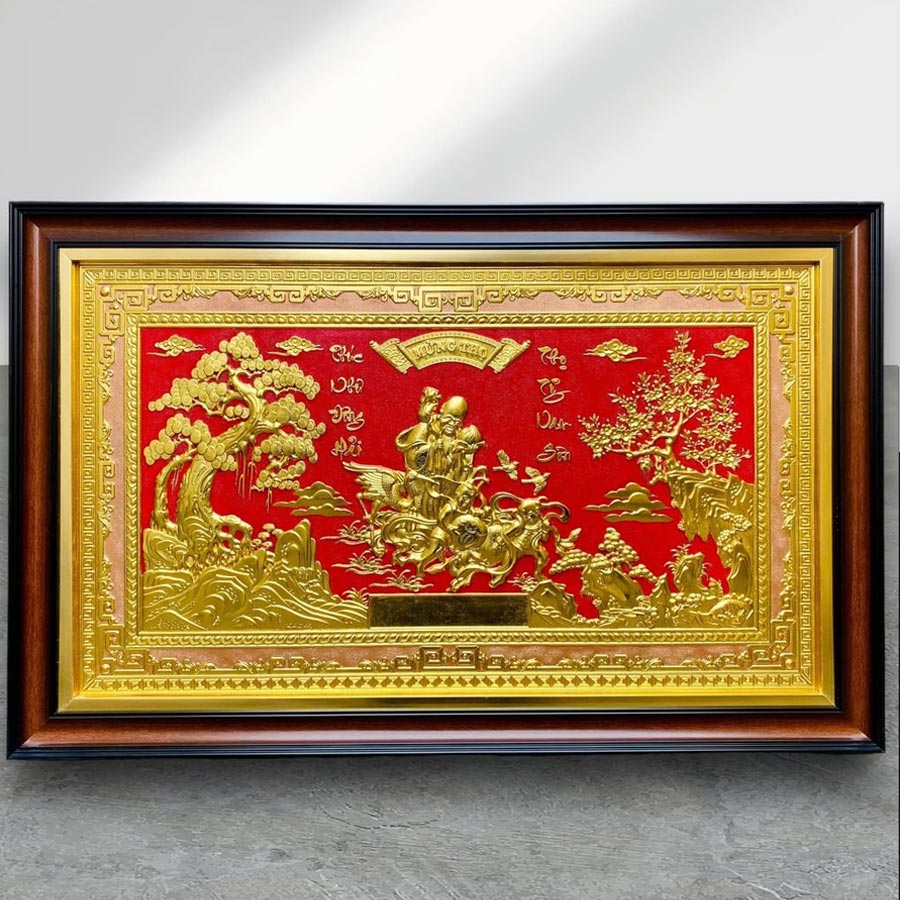 tranh đồng mừng thọ cụ ông dát vàng