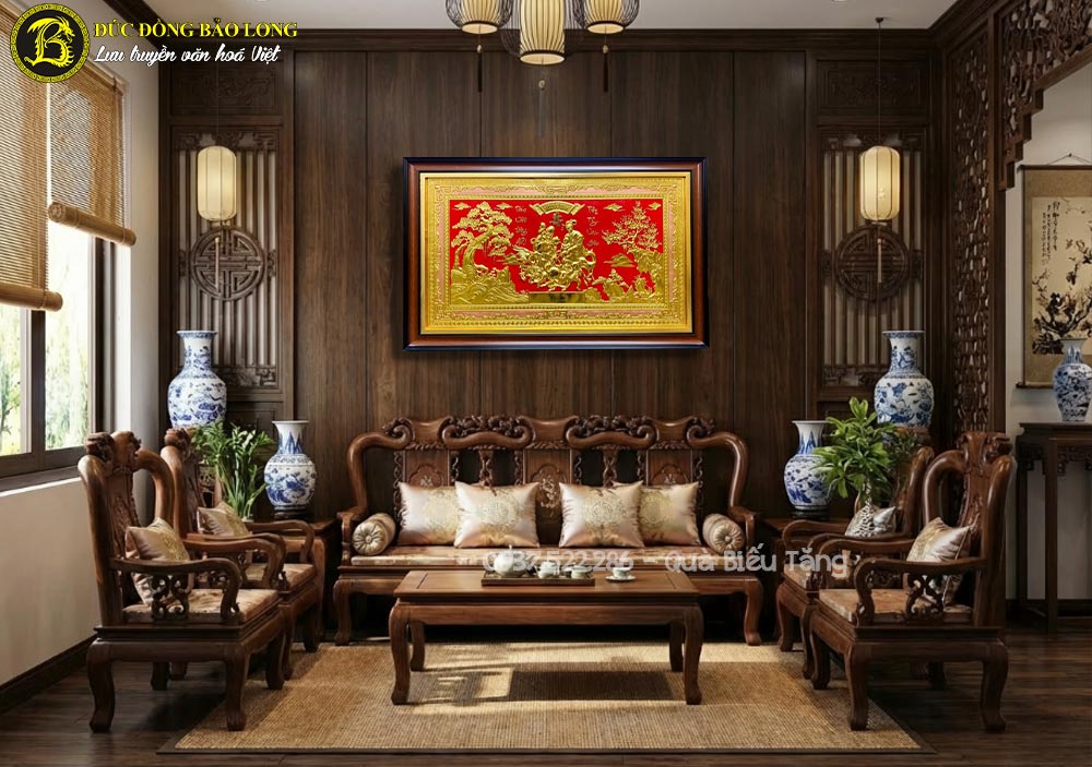 Tranh đồng mừng thọ cụ ông cụ bà dát vàng 1m07 x 68cm