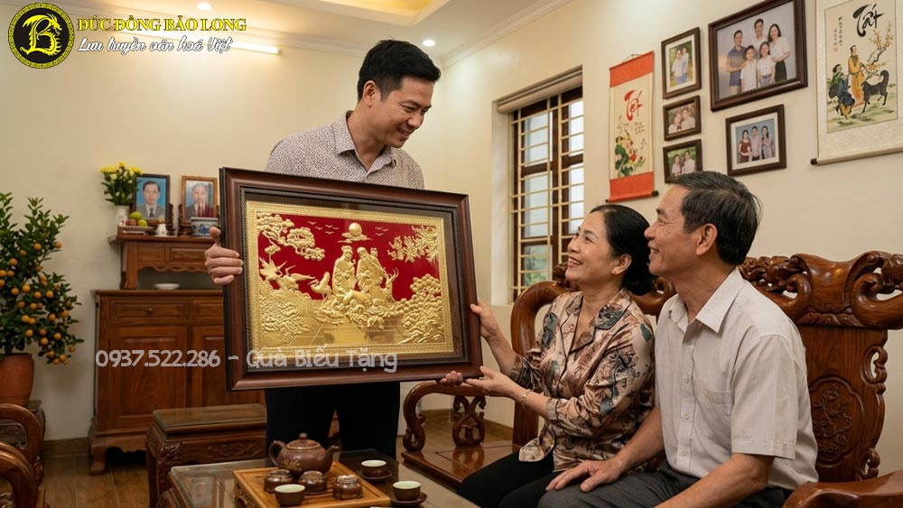 tranh đồng mừng thọ cụ ông cụ bà