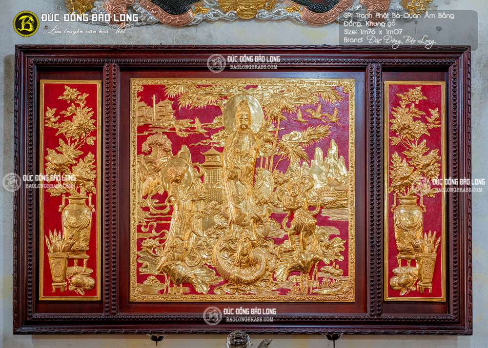 tranh Phật Bà Quan Âm bằng đồng 1m76 Mạ vàng