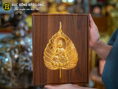 Tranh Phật Quan Âm Lá Bồ Đề Bằng Đồng Mạ Vàng 24k Khổ 20cm x 25cm