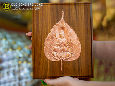 Tranh Phật Quan Âm Lá Bồ Đề Bằng Đồng Đỏ Khổ 20cm x 25cm