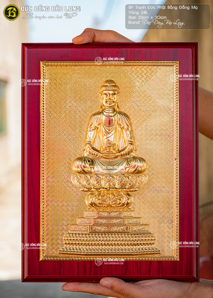 tranh Đức Phật bằng đồng Mạ vàng 24cm để bàn