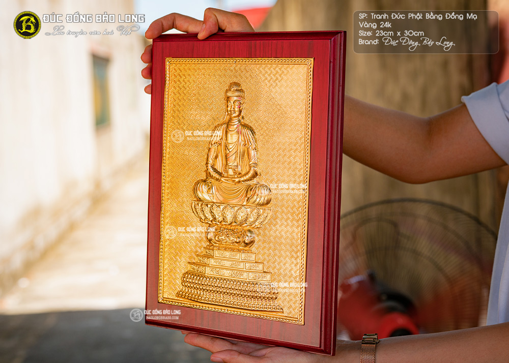 tranh Đức Phật bằng đồng Mạ vàng 24cm để bàn