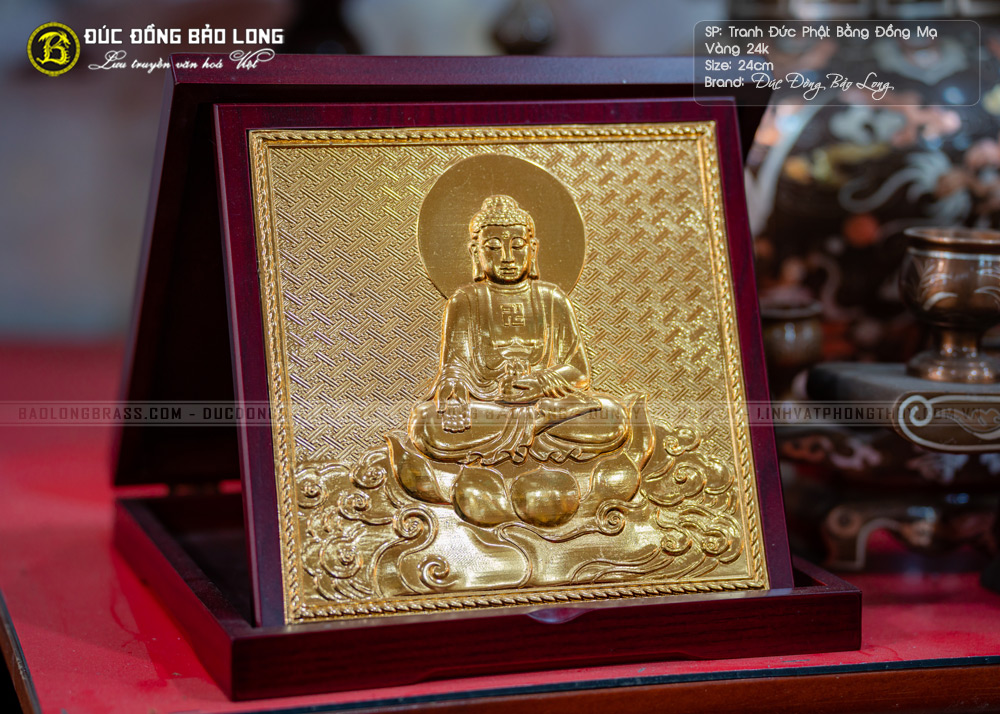 Tranh Đức Phật Bằng Đồng Mạ Vàng 24k Để Bàn Cao 24cm 