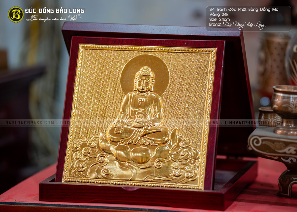 tranh Phật quà tặng bằng đồng Mạ vàng khổ 23cm
