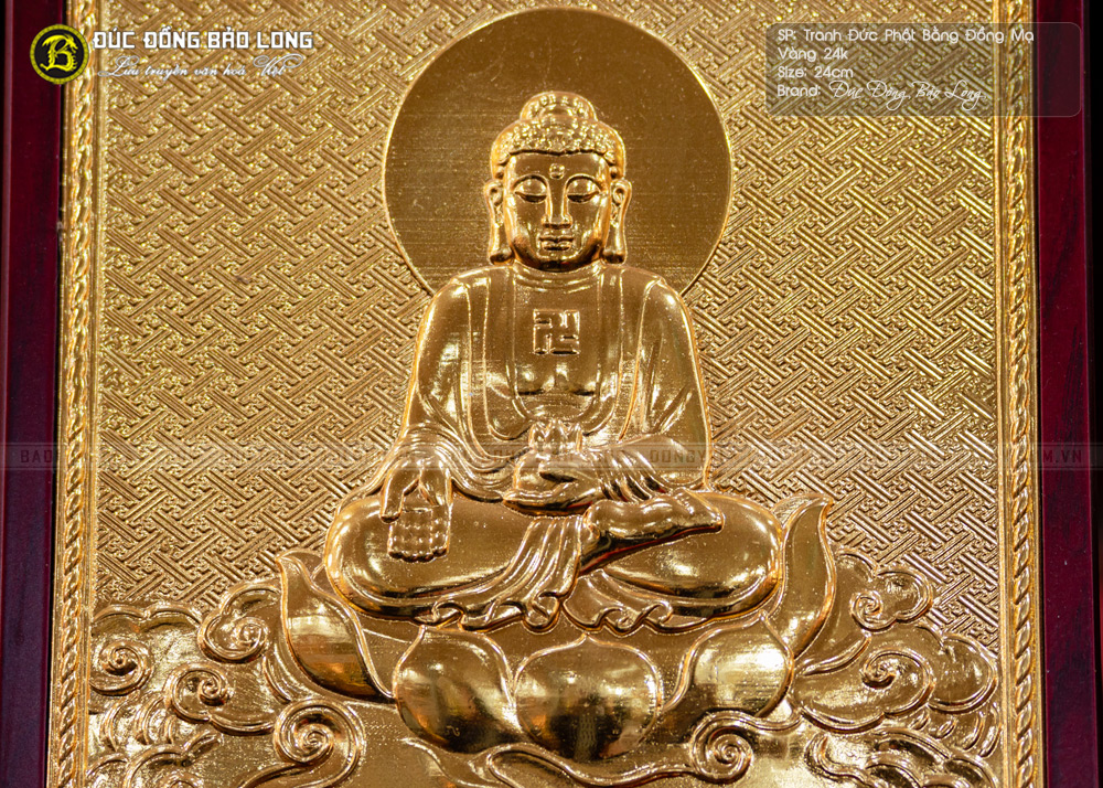 tranh Phật quà tặng bằng đồng Mạ vàng khổ 23cm