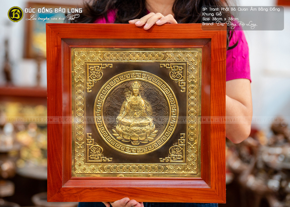 tranh Phật Bà Quan Âm bằng đồng 38cm