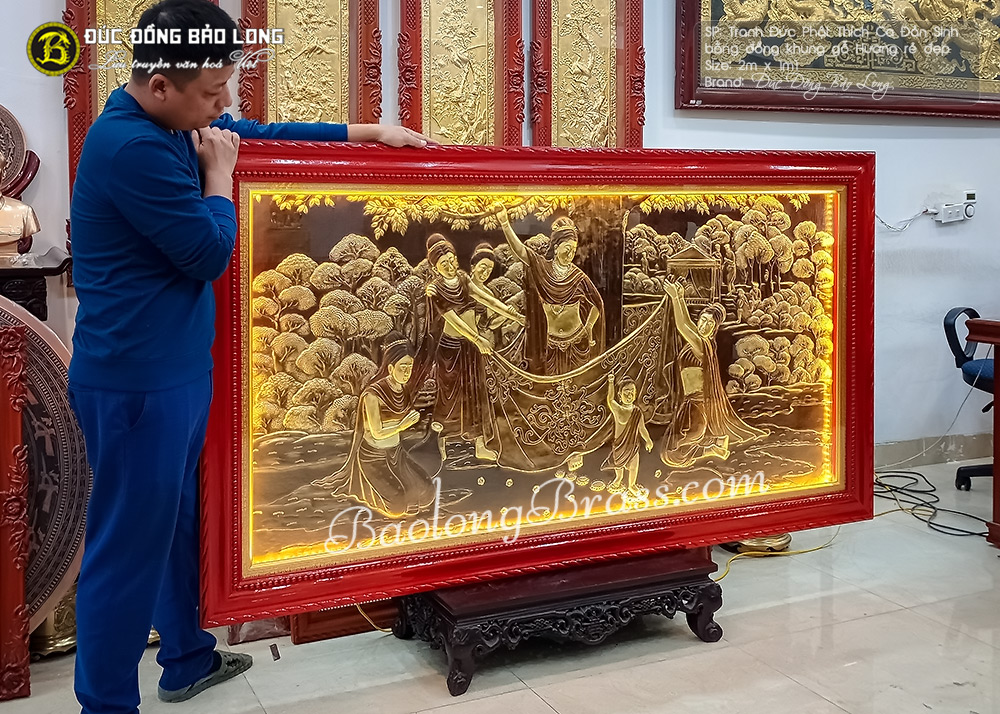 tranh Đức Phật Đản Sinh bằng đồng 2m x 1m1