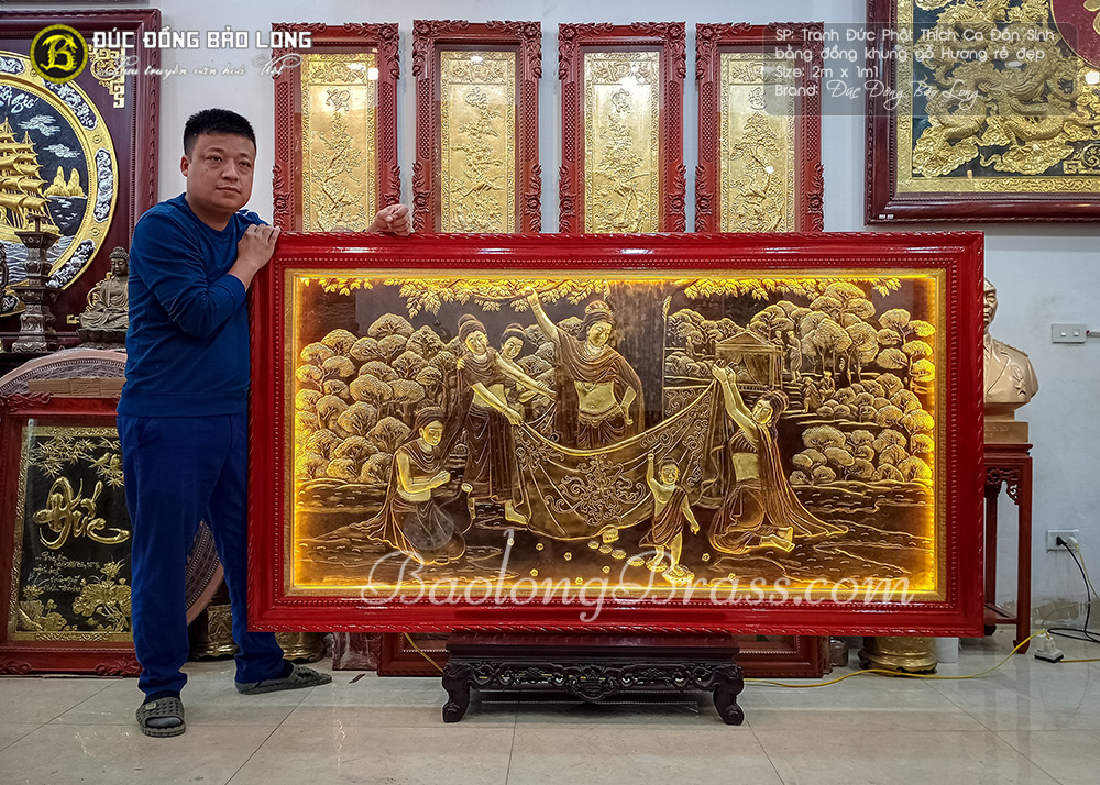 tranh Đức Phật Đản Sinh bằng đồng 2m x 1m1
