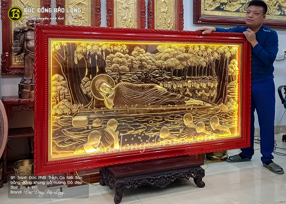tranh Đức Phật niết bàn bằng đồng 2m x 1m1