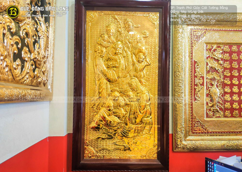 tranh Phú Quý Cát Tường 1m55 x 88cm Mạ vàng