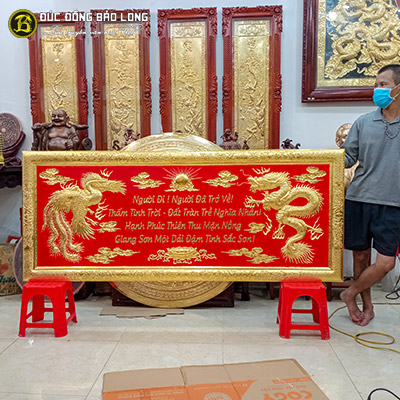 Tranh Rồng Phượng Khung Liền Đồng Dát Vàng 9999 Khổ 1m97 x 81cm