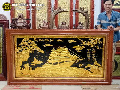 Tranh Thuận Buồm Xuôi Gió Bằng Đồng 1m9 x 1m07 Dát Vàng 9999