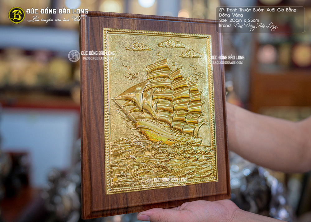 Tranh Thuận Buồm Xuôi Gió Bằng Đồng Vàng 20cm x 25cm Để Bàn 